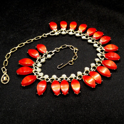 Pakula Red Moonglow Choker Necklace, Lucite Pendants, 1950s Vintage Jewelry