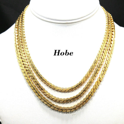 Hobe Curb Chain Necklace, Three Strands, Gold Plated, 1960s Vintage Jewelry