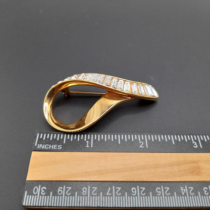 Swarovski Baguette Rhinestone Brooch, Signed S. A. L., Gold Plated, 1960s Vintage Jewelry
