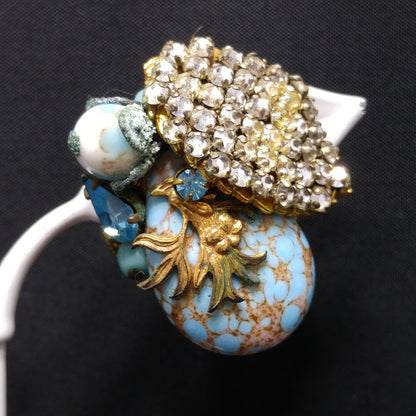 Eugene Rhinestone Art Glass Clip Earrings, Designed for Miriam Haskell, 1950s Vintage Jewelry