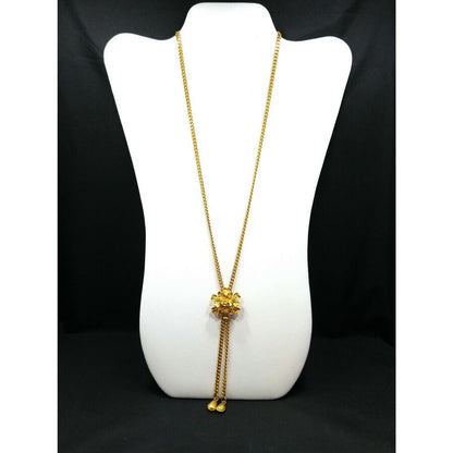 Vintage Florenza Lariat Floral Pendant, Gold Plated, Adjustable, 1960s Vintage Jewelry