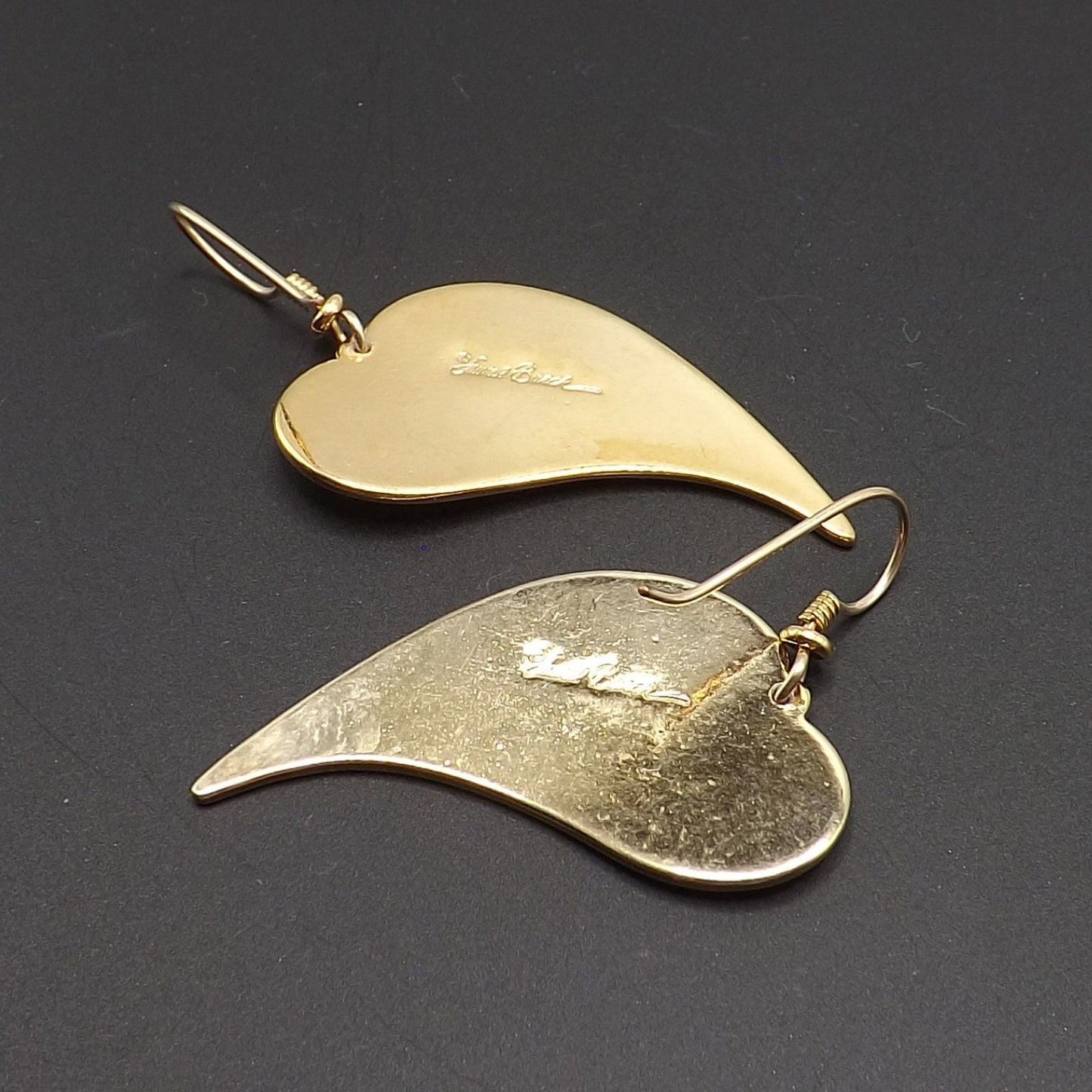 Laurel Burch Large Heart Earrings, Gold Plated, 1980s Vintage Jewelry