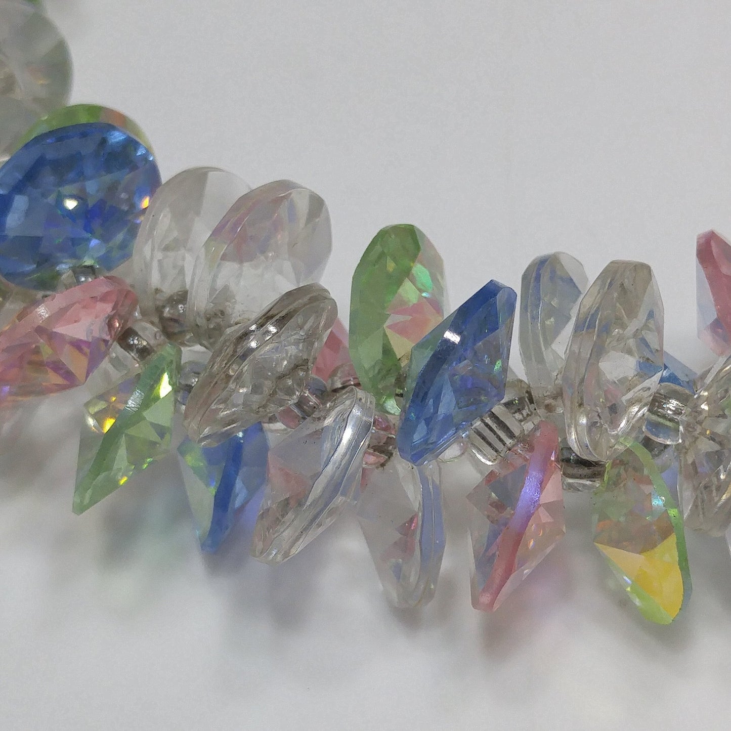 Vendome Pastel Lucite Beaded Necklace & Earrings, Aurora Borealis, 1960s Vintage Jewelry