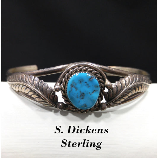 Navajo S. Dickens Cuff Bracelet, Sterling Silver Gemstone, Vintage Jewelry