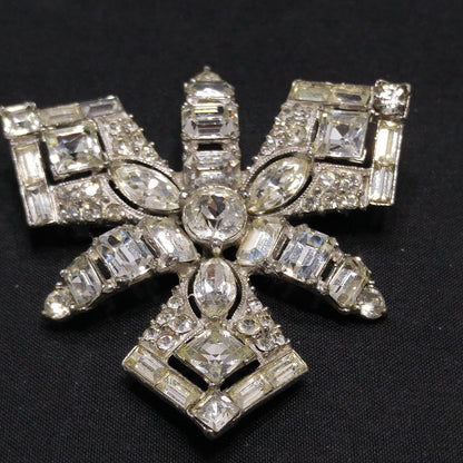 Bogoff Clear Rhinestone Wedding Brooch, Rhodium Plated, 1950s Vintage Jewelry