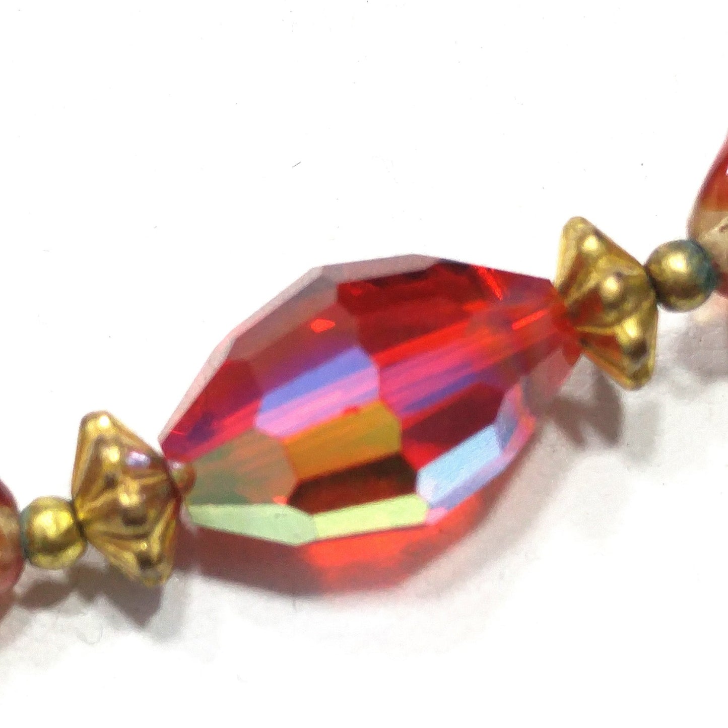 Vintage Red AB Crystal & Art Glass Bead Necklace 1950s Faceted Single Strand 17"