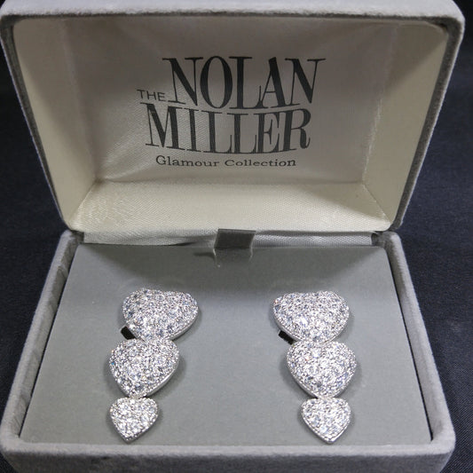 Nolan Miller Rhinestone Heart Drop Earrings, Glamour Collection, Vintage 1990s Clip-On Jewelry