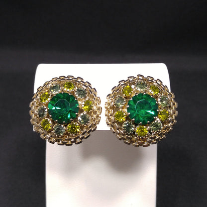 Weiss Emerald Green Rhinestone Earrings, Peridot Rhinestones, 1950s Vintage