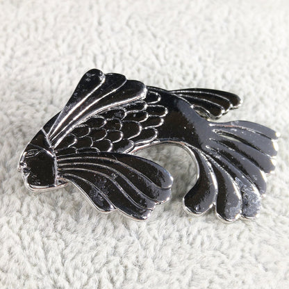 Laurel Burch Fish With Human Face Brooch, Rhodium Plated, 1980s Vintage Jewelry