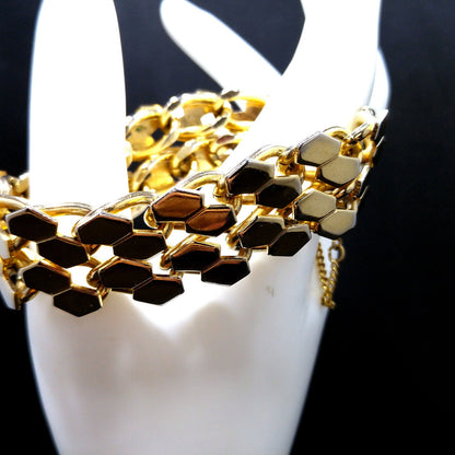 Snake Pattern Gold Plated Bracelet, Safety Chain, 1960s Vintage Jewelry