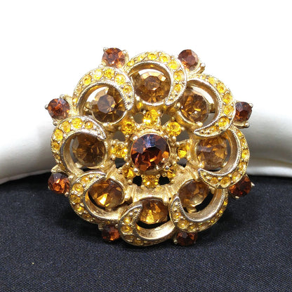 Mid-century SPHINX Light Dark Topaz Rhinestone Brooch, 1950s Vintage Jewelry