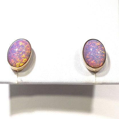 Van Dell Faux Opal Necklace Screw Back Earrings Set, 12K Gold Filled, 1950s Vintage Jewelry