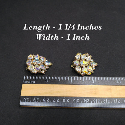 Weiss Aurora Borealis Teardrop Rhinestone Earrings, Gold Plated, 1950s Vintage Jewelry