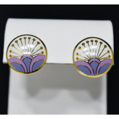 Laurel Burch "Kirin" Cloisonne Earrings, Gold Plated, 1980s Vintage Jewelry
