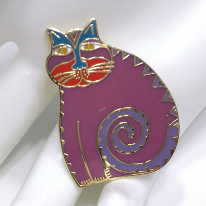 Laurel Burch "Mythical Cat" Brooch & Pendant, Cloisonné Enamel, Gold Plated, 1980s Vintage Jewelry