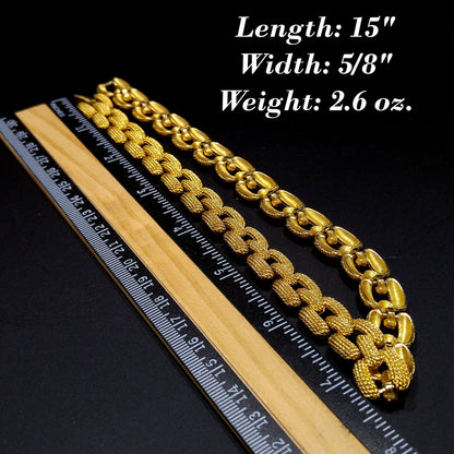 Monet Gold Plated Textured Choker Necklace, Mid Century, 1960s Vintage Jewelry