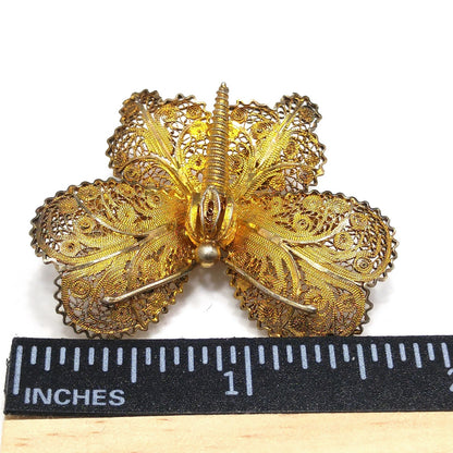 Vintage Topazio Portugal 925 Vermeil Filigree Butterfly Brooch 1940s
