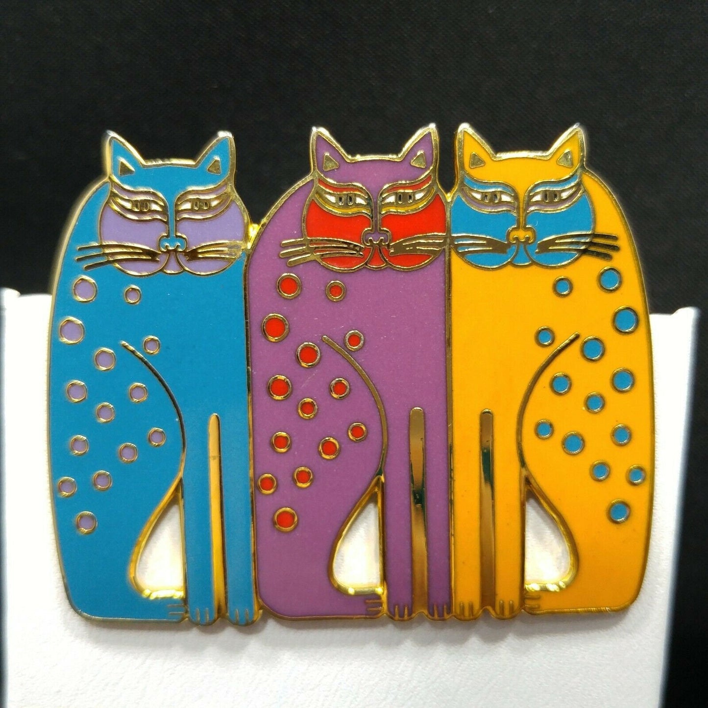 Laurel Burch "Siamese Cats" Brooch Pin, Gold Plated Cloisonne, Enamel, Cat Lover