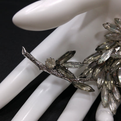 Alice Caviness Large Rhinestone Flower Brooch, Rhodium Plated, 1960s Vintage Jewelry