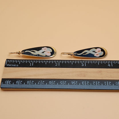 Vintage Laurel Burch "Wild Anthurium" Floral Earrings, Gold Plated, Cloisonné Enamel, 1980s Vintage Jewelry