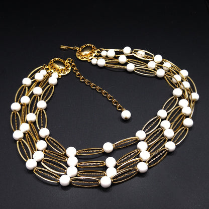 Kramer White Lucite 4 Strand Necklace, Gold tone, 1950s Vintage Jewelry