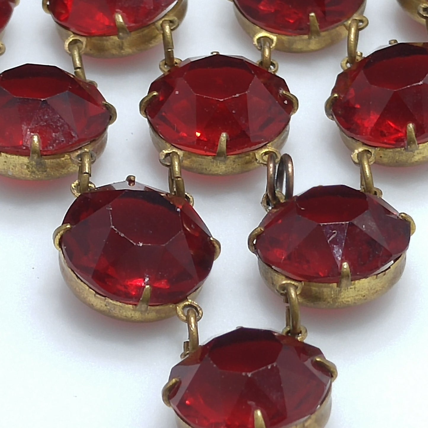 Garnet Red Crystal Rhinestone Hanging Brooch, Large Pointed Back Glass Stones, 1940s Vintage Jewelry