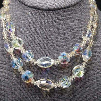 Vendome Clear Aurora Borealis Crystal Necklace, Wedding Bridal, Rhinestone Clasp, 1960s Vintage Jewelry