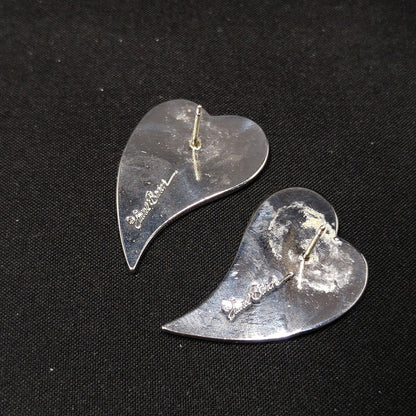 Vintage Laurel Burch Bird Heart Post Earrings, Rhodium Plated