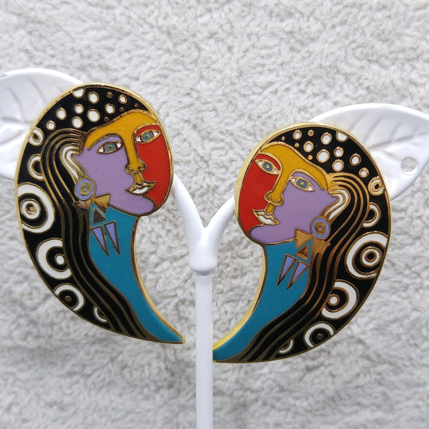 Vintage Laurel Burch "Gypsy Soul 1993" Post Earrings, Gold Plated, Enamel, 1990s