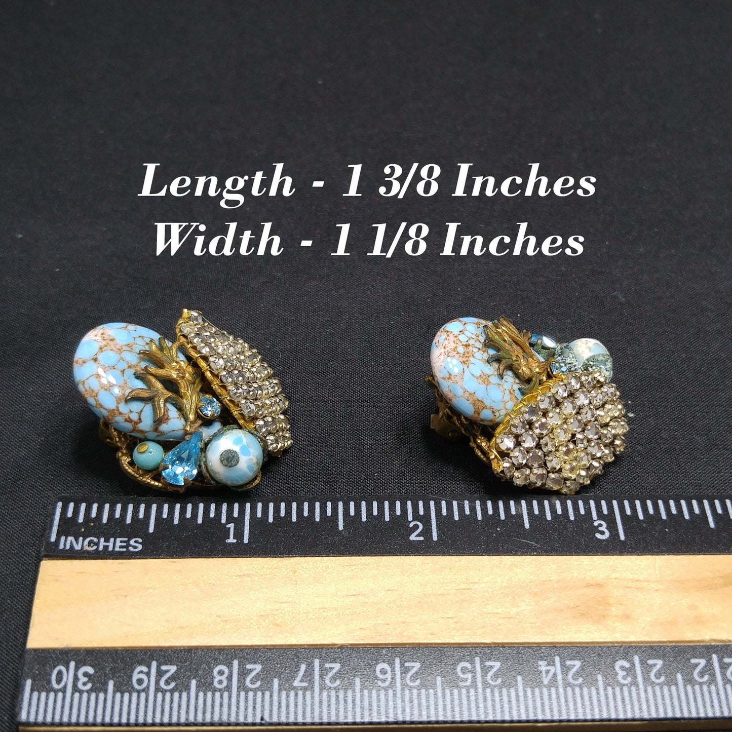 Eugene Rhinestone Art Glass Clip Earrings, Designed for Miriam Haskell, 1950s Vintage Jewelry
