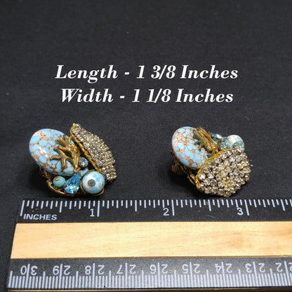 Eugene Rhinestone Art Glass Clip Earrings, Designed for Miriam Haskell, 1950s Vintage Jewelry