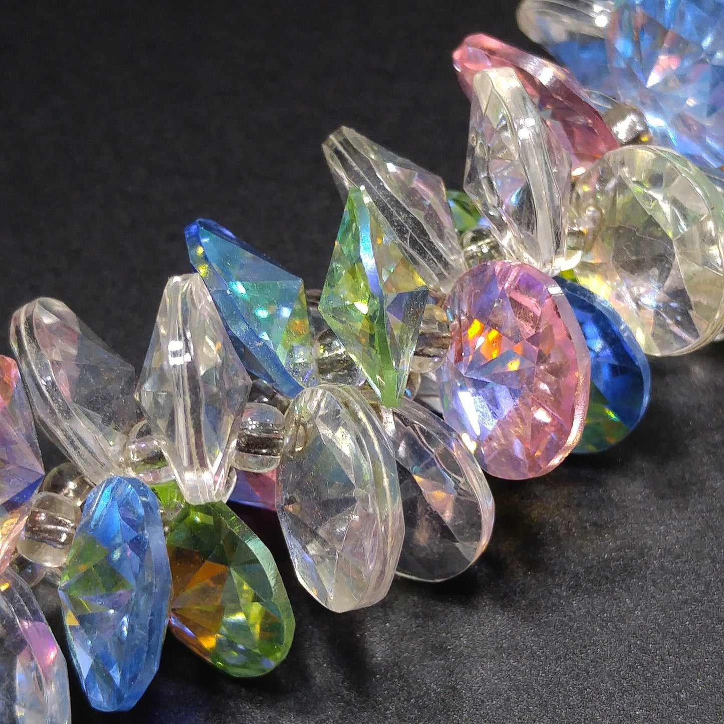 Vendome Pastel Lucite Beaded Necklace & Earrings, Aurora Borealis, 1960s Vintage Jewelry
