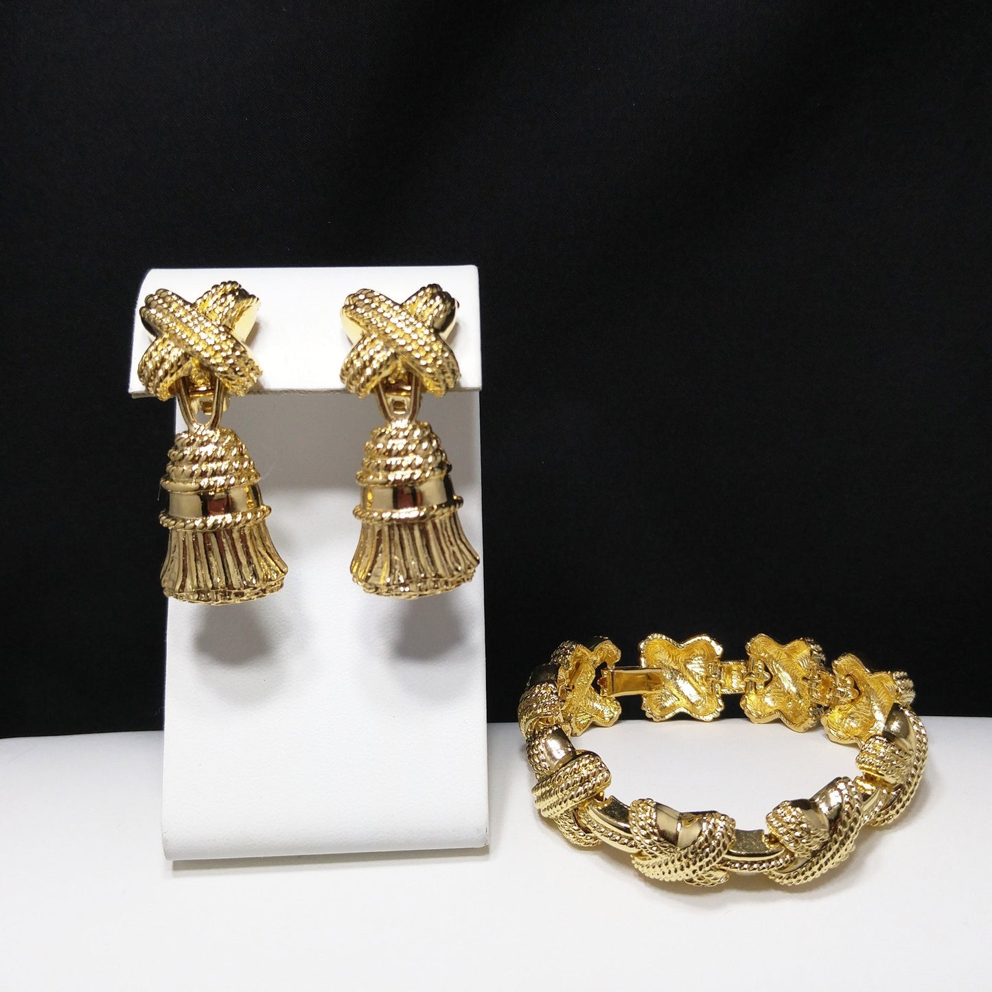 Vintage Ivana Tassel Earrings & Bracelet Set, Gold Plated, 1990s Vintage Jewelry
