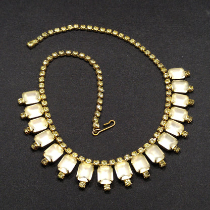 Jonquil Rhinestone Frosty Glass Necklace, 1960s Vintage Jewelry