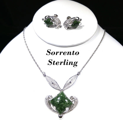 Sorrento Sterling Green Gemstone Necklace Screw Back Earrings Set,