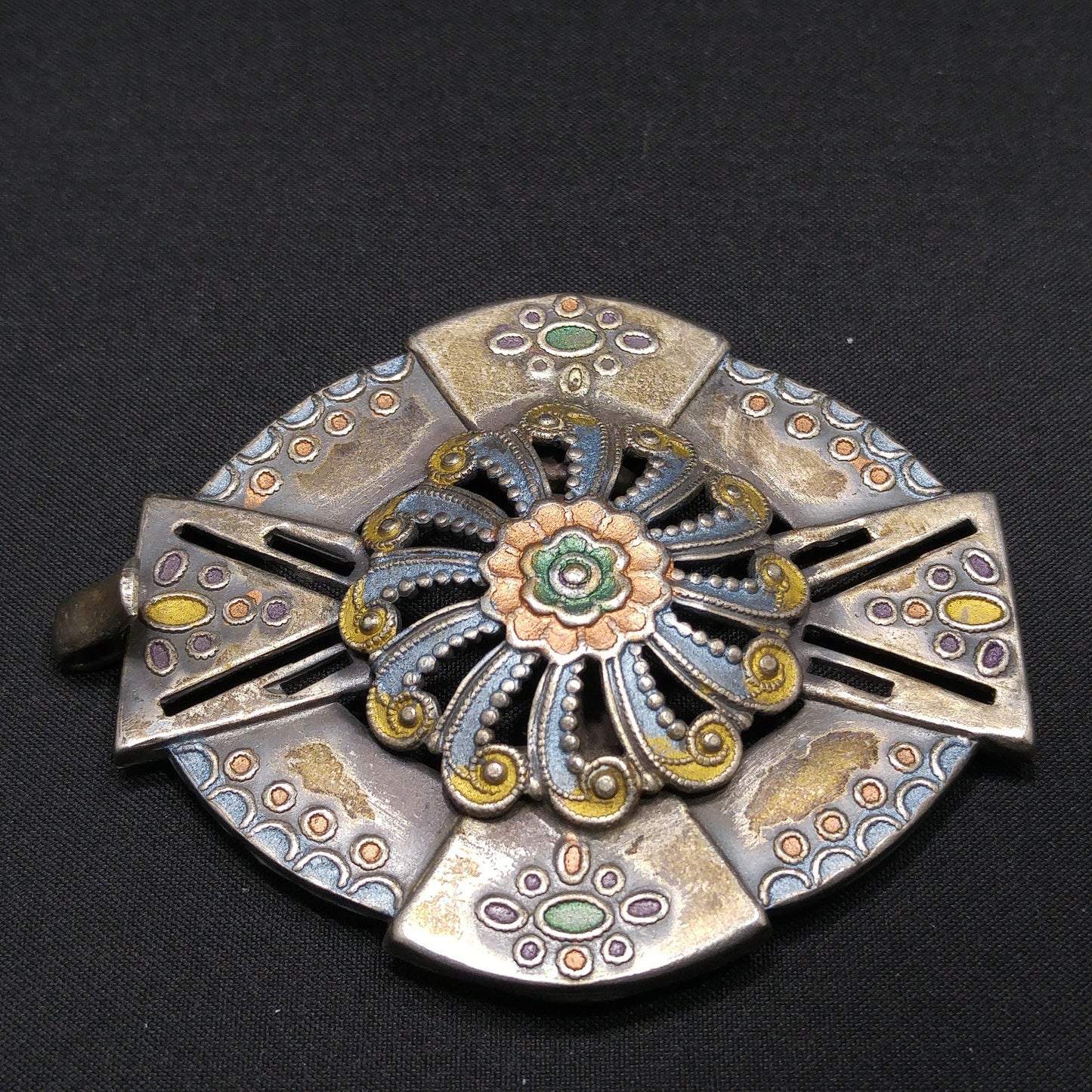 Vintage Enamel Ladies Belt Buckle, Enamel on Brass, 1930s Vintage Accessory