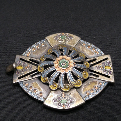 Vintage Enamel Ladies Belt Buckle, Enamel on Brass, 1930s Vintage Accessory