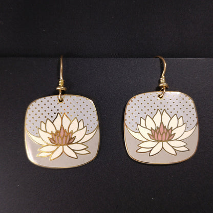 Vintage Laurel Burch Nile Lily Earrings, Gold Plated