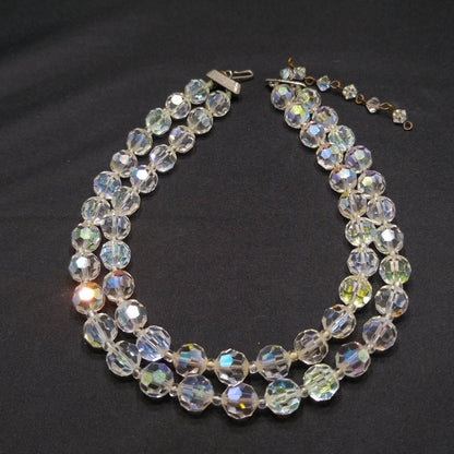 Lisner Clear AB Crystal Beaded Necklace, Two Strands, 1950s Vintage Jewelry