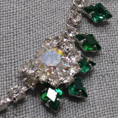 Vintage Green Clear Rhinestone Choker Necklace, Aurora Borealis, Rhodium Plated, 1960s Vintage Jewelry