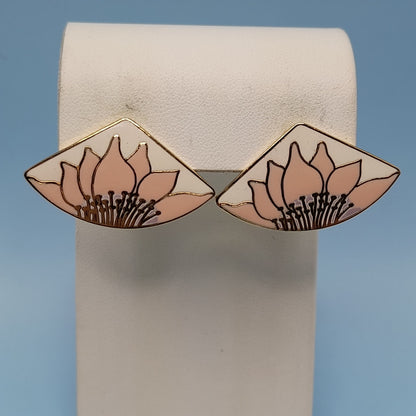 Vintage Laurel Burch Pink Flower Earrings - Gold Plated