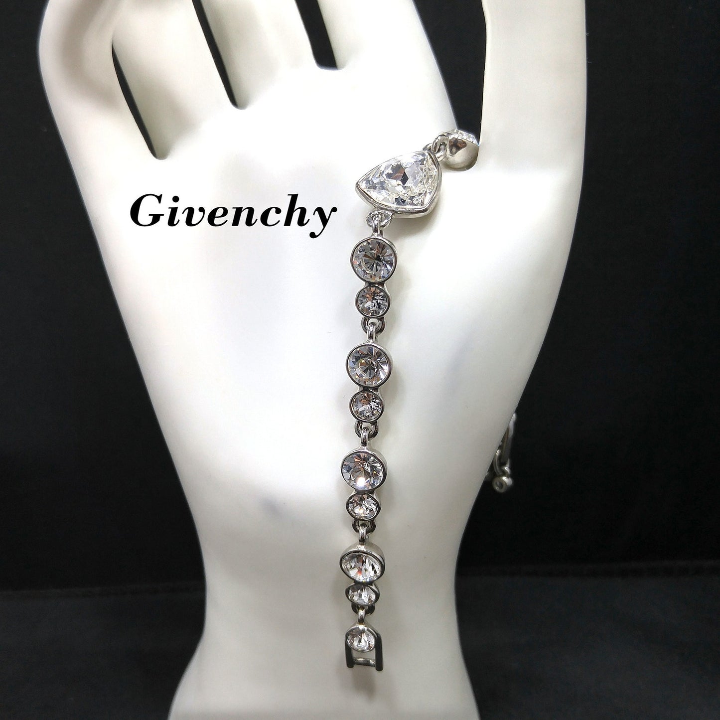 Vintage Givenchy Bracelet – Clear Rhinestone Links, Rhodium Plate, 1990s