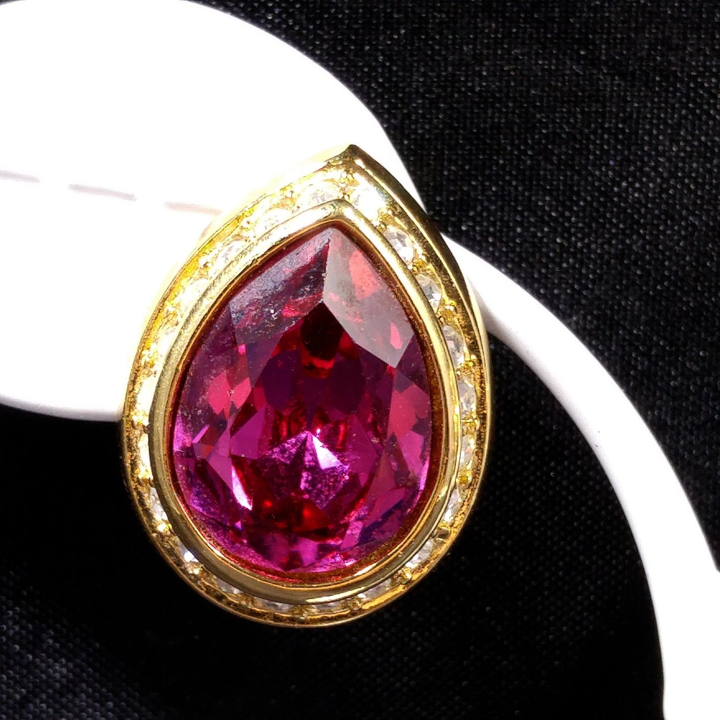Vintage Swarovski Pink Teardrop Crystal Earrings 1990s Gold Swan Logo Signed