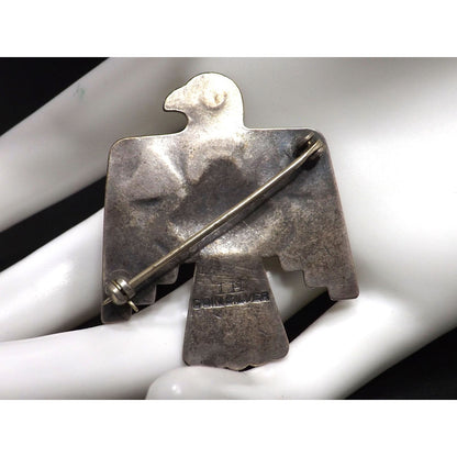 Thunderbird IH Coin Silver Brooch, Indian Handcrafts Shop Trademark, Vintage Jewelry Pin