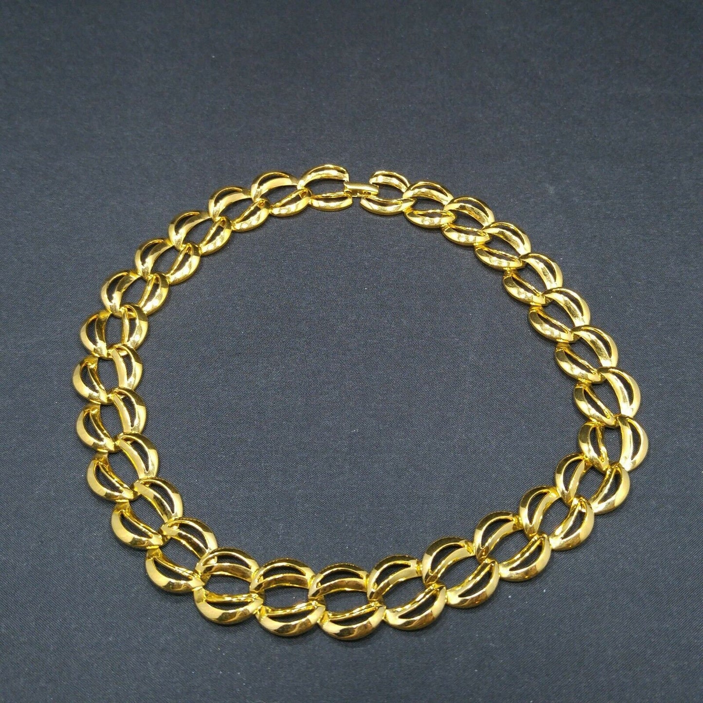 Vintage Napier Gold Tone Chunky Link Necklace 16" Wide Choker Pat. 4,774,743