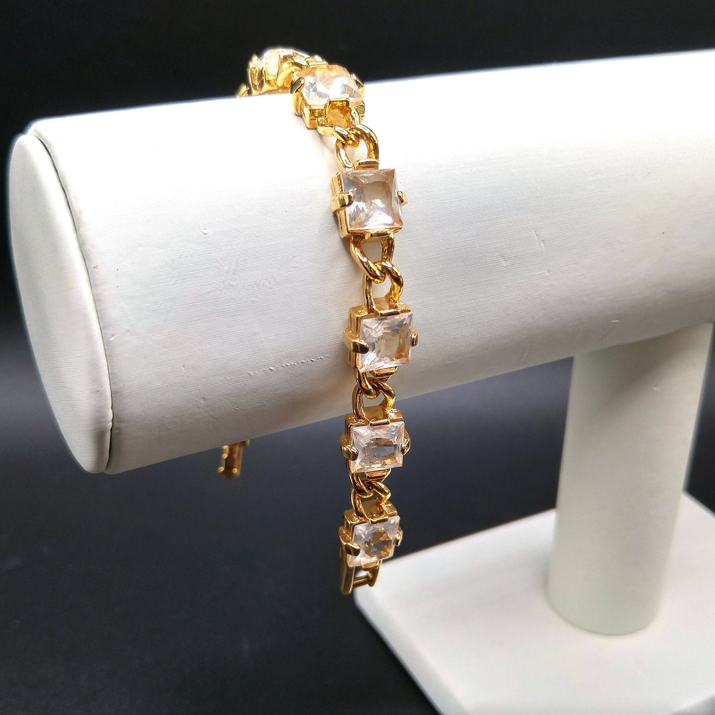 Vintage Swarovski Crystal Bracelet – Gold Plated, Square Cut Crystals, 1990s