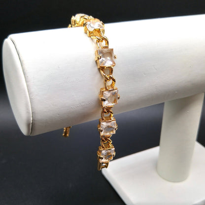 Vintage Swarovski Crystal Bracelet – Gold Plated, Square Cut Crystals, 1990s