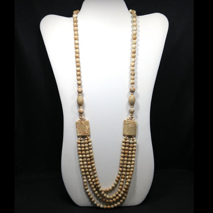 Gemstone Long Beaded Necklace, No Clasp, Four Strands in Front, 1970s Vintage Jewelry