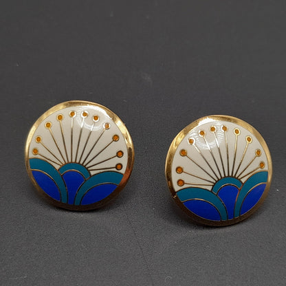 Laurel Burch "Kirin" Post Earrings, Vintage 1980s Enamel Earrings, Gold Plated Designer Jewelry, Retro Artistic Statement Earrings
