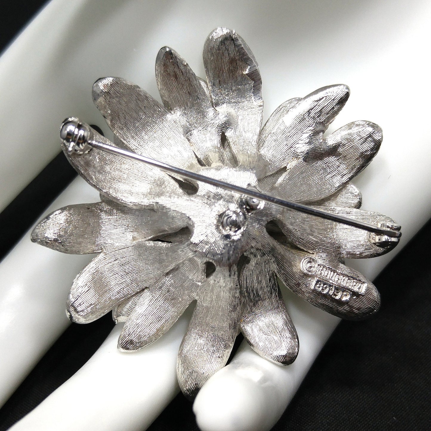 Boucher Floral Brooch, Number 8919P, Rhodium Plated, 1960s Vintage Jewelry